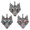 Unicraftale 3Pcs 3 Colors 304 Stainless Steel Pendants, with Rhinestone Eyes, Wolf, Mixed Color, 49x39x7mm, Hole: 5.5X9.5mm, 1pc/color