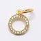 CZ Brass Micro Pave Cubic Zirconia Circle Charms, Golden, 11x9x2mm, Jump Ring: 5x0.8mm