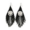 Boho Seed Bead Halloween Skeleton Tassel Earrings, Iron Dangle Earring for Women, Black, 120x40mm