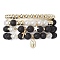 4Pcs 4 Styles Gemstone Beaded Stretch Bracelets Sets, with ABS Plastic Imitation Pearl, 304 Stainless Steel Charms, Brass Charms, Inner Diameter: 1-7/8~2-1/8 inch(4.9~5.4cm), 1pcs/style