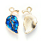 Alloy Enamel Pendants, Leaf, Light Gold, Blue, 20x10x2mm, Hole: 1.6mm