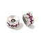 Brass Cubic Zirconia Spacer Beads, Long-Lasting Plated, Lead Free & Cadmium Free, Rondelle, Fuchsia, 4x2mm, Hole: 1.4mm