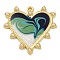 Smudge Pattern Alloy Pendants With ABS Imitation Pearls, Heart Charms, Teal, 33x33x3.5mm, Hole: 1.8mm