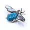 Natural Blue Agate Brooches, with Shell and Rhinestone, Insect, 36x60mm