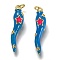 Brass Enamel Pendants, Long-Lasting Plated, Real 18K Gold Plated, Horn of Plenty, Italian Horn Cornicello, Steel Blue, 26x6x6mm, Hole: 3.3mm