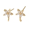 Brass Micro Pave Cubic Zirconia Studs Earring Findings, Long-Lasting Plated, Lead Free & Cadmium Free, Flower, Real 18K Gold Plated, 13x10mm, Hole: 1.2mm, Pin: 11.5x0.6mm