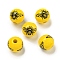 Printed Wood European Beads, Halloween Theme Beads, Round, Gold, 15.5~16mm, Hole: 4~4.5mm