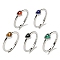 Heart Natural Mixed Stone Adjustable Rings, Brass Ring for Women, Long-Lasting Plated, Lead Free & Cadmium Free, Platinum, Inner Diameter: 18mm