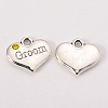 Wedding Theme Antique Silver Tone Tibetan Style Alloy Heart with Groom Rhinestone Charms X-TIBEP-N005-20C-1