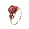 Valentine's Day Rose Natural Red Jasper & Green Aventurine & Rose Quartz Finger Rings RJEW-JR00814-4