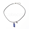 Natural Rose Quartz & Lapis Lazuli Double Terminated Pointed Pendants Necklaces Set for Couples Best Friends NJEW-JN03675-3