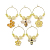 Bees & Honeycomb Alloy Enamel Wine Glass Charms AJEW-JO00220-1