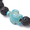 Natural Lava Rock & Synthetic Turquoise Turtle Beaded Stretch Bracelet BJEW-JB09699-04-3