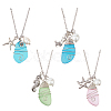 ANATTASOUL 4Pcs 4 Style Twist Teardrop Glass & Alloy Ocean Theme Pendant Necklaces Set NJEW-AN0001-57-1