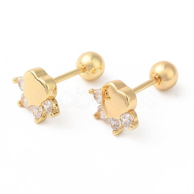 Paw Print Bow Brass Micro Pave Clear Cubic Zirconia Ear Plug Gauges EJEW-L289-03G-02-1