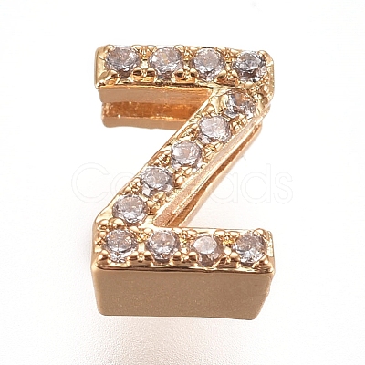 Golden Plated Brass Micro Pave Cubic Zirconia Slide Charms ZIRC-L075-61Z-G-1