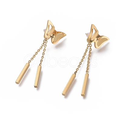 304 Stainless Steel Chain Tassel Earrings EJEW-M197-01-1