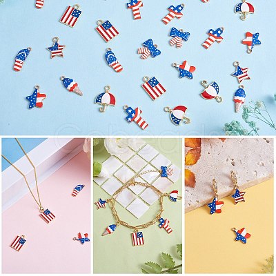 40Pcs 8 Style Independence Day Rack Plating Alloy Enamel Pendants FIND-SZ0003-05-1