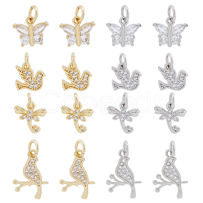 DICOSMETIC 16Pcs 8 Style Brass Micro Pave Cubic Zirconia Charms ZIRC-DC0001-25-1