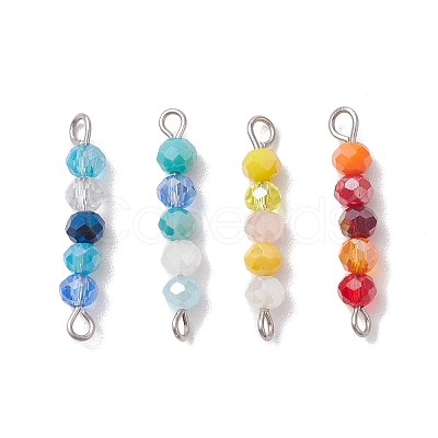 4Pcs 4 Colors Faceted Round Glass Beaded Connector Charms PALLOY-JF02631-1