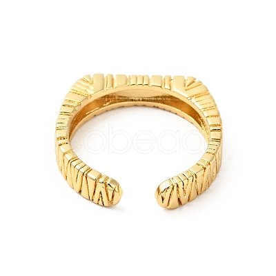 Brass Grooved Rectangle Signet Open Cuff Ring for Women RJEW-G263-06G-1