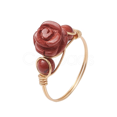 Valentine's Day Rose Natural Red Jasper & Green Aventurine & Rose Quartz Finger Rings RJEW-JR00814-1