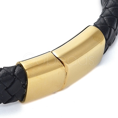 Men's Braided Black PU Leather Cord Bracelets BJEW-K243-45G-1