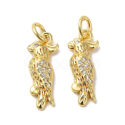 Parrot Rack Plating Brass Micro Pave Clear Cubic Zirconia Pendants KK-K377-65G-1