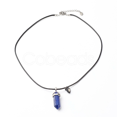 Natural Rose Quartz & Lapis Lazuli Double Terminated Pointed Pendants Necklaces Set for Couples Best Friends NJEW-JN03675-1