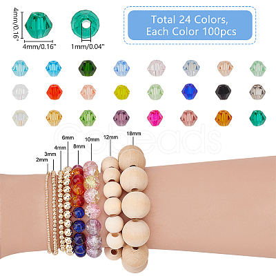 PandaHall Elite 2400Pcs 24 Style Faceted Bicone Glass Beads Strands EGLA-PH0001-43-1