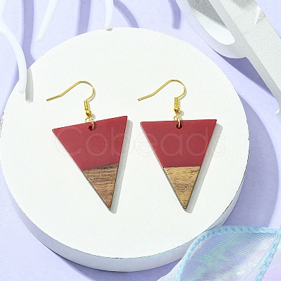 Resin & Walnut Wood Triangle Dangle Earrings EJEW-JE05505-04-1