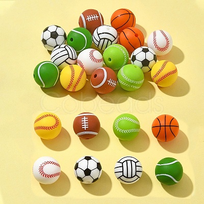 16Pcs 8 Styles All Kinds of Sports Balls Silicone Beads SIL-FS0001-02-1