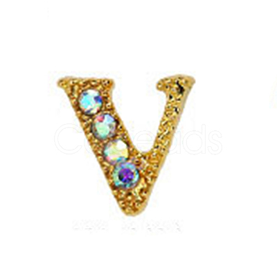 Alloy Gold Rhinetone Letters Nail Stud Cabochons MRMJ-S047-023V-1