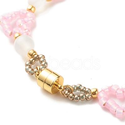 Glass Seed & Natural Agate Beaded Bracelet with Brass Magnetic Clasp BJEW-JB07803-02-1