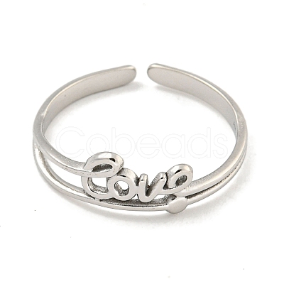 Non-Tarnish 304 Stainless Steel Word Love Open Cuff Ring for Women RJEW-A043-17P-1