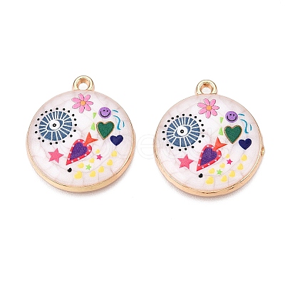 Printed Rack Plating Alloy Enamel Pendants ENAM-T020-02H-1