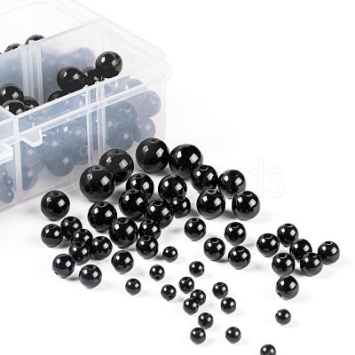 340Pcs 4 Sizes Synthetic Black Stone Beads Strands G-LS0001-10-1