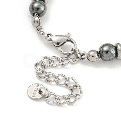 304 Stainless Steel & Synthetic Non-magnetic Hematite Round Beaded Bracelets for Women BJEW-G717-12-1