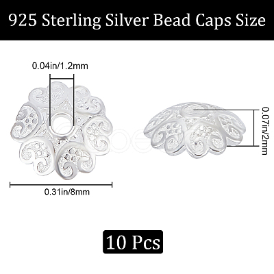 CREATCABIN 10Pcs 925 Sterling Silver Bead Caps STER-CN0001-37-1