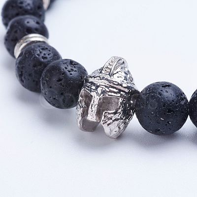 Natural Lava Rock Beaded Stretch Bracelets BJEW-P072-E01-1