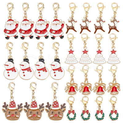 AHADERMAKER 28Pcs 7 Style Christmas Theme Alloy Enamel Pendants HJEW-GA0001-15-1