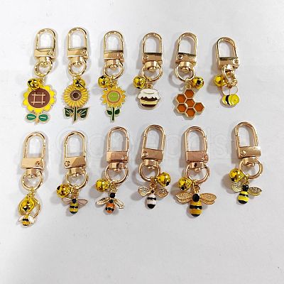 12Pcs Alloy Enamel Bees/Sunflower/Honeycomb Pendant Decorations HJEW-PH01657-1