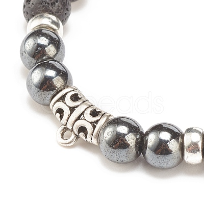 Natural Lava Rock & Synthetic Hematite Stretch Bracelet with Alloy Tube Beaded BJEW-JB08319-02-1