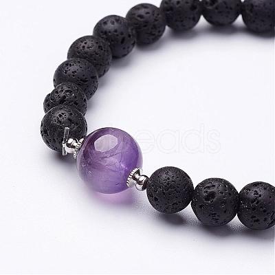 Natural Lava Rock Beaded Stretch Bracelets BJEW-JB02618-1