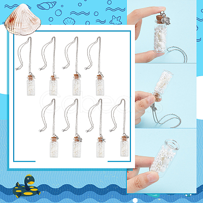 8Pcs 8 Style Glass Sea Wish Bottle with Natural Trumpet Shell Pendant Necklaces Set NJEW-AB00005-1