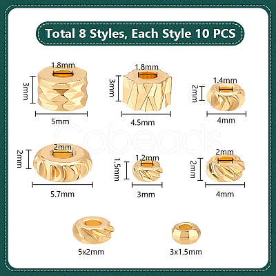 PANDAHALL ELITE 80Pcs 8 Styles Rack Plating Brass Spacer Beads KK-PH0006-28-1