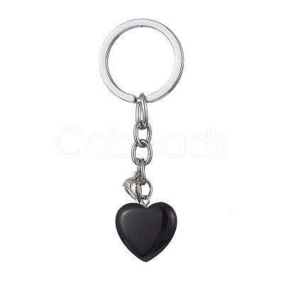 Natural Black Stone & Natural White Jade Heart Keychains KEYC-JKC00548-1