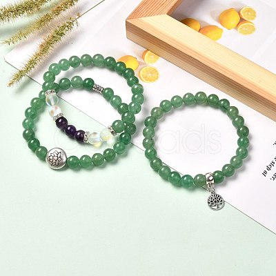 Tree of Life & Lotus Stretch Bracelets Set for Men Women BJEW-JB06723-1