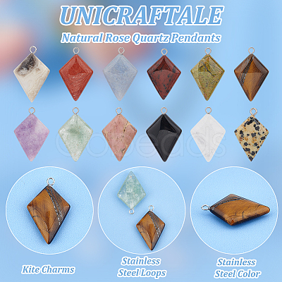 Unicraftale 12Pcs 12 Styles Natural Gemstone Pendants G-UN0001-21-1