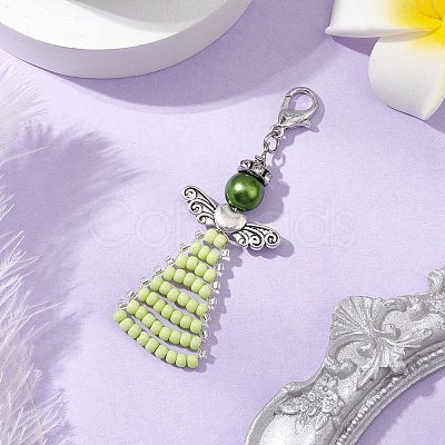 Angel Glass Seed Beads Pendants Decrotions HJEW-MZ00112-03-1